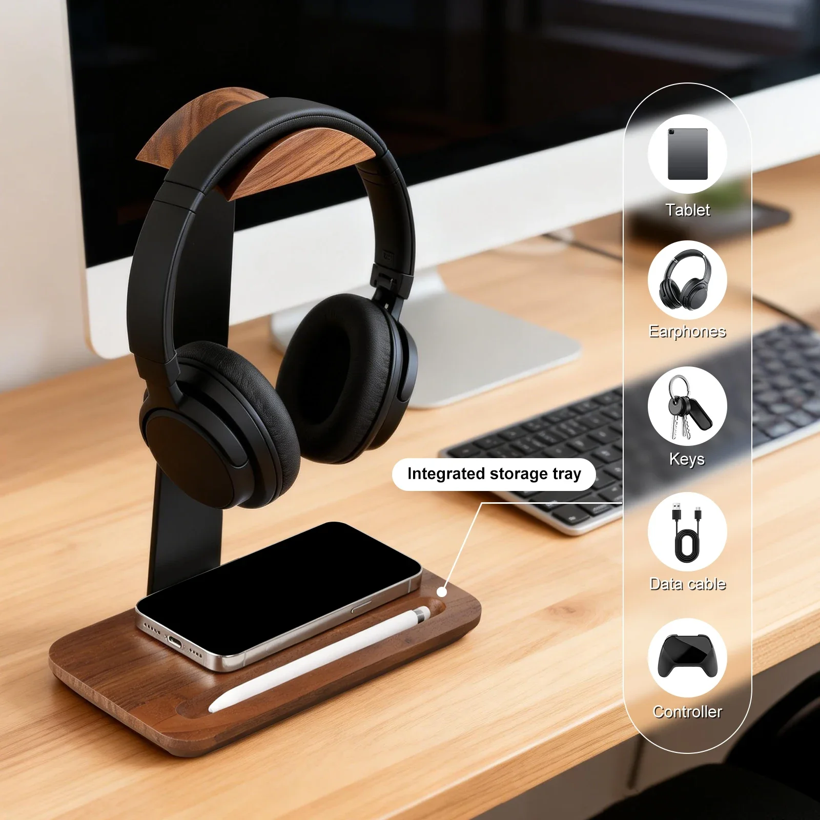 Universal Wood Headphone Stand - Headphone Stand Desk ulasan dan harga